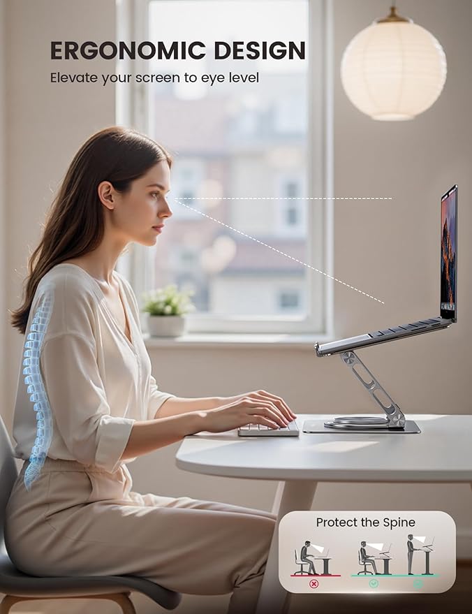 Lamicall Adjustable Laptop Stand for Desk - 360 Rotating Base Ergonomic Computer Stand, Aluminum Laptop Riser for Mothers Day fits MacBook Neo Air Pro, HP, Office Desk Accessories (10-17.3'') -Sliver