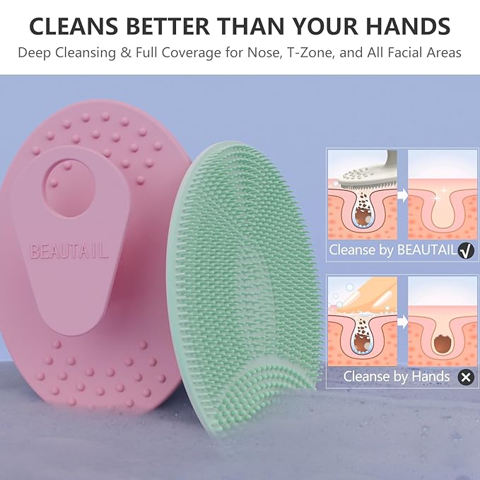 Face Scrubber 4 Pack, BEAUTAIL Silicone Manual Facial Cleansing Brush for Men Women, Gentle Face Scrubber Exfoliator, Skin Care Exfoliating Face Brush, Black+Starlight+Pink+Blue