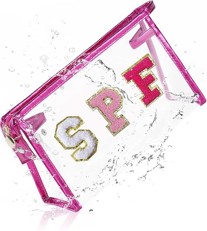COSHAYSOO Sunscreen Bag Clear Makeup Toiletry Pouch Beach Vacation Essentials for Women Teen Girls Easter Basket Stuffers Gifts Summer Pool Travel Must Have Accessories Waterproof Stuff