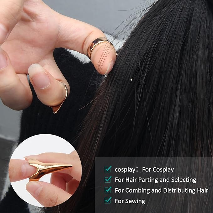 17 Pieces Hair Parting Tools Set Heart, Included 8P Hair Parting Ring 2P Metal Rat Tail Comb 6P Hair Sectioning Clip with 1P Magnetic Wrist Sewing Pin Holder for Braiding (Green)