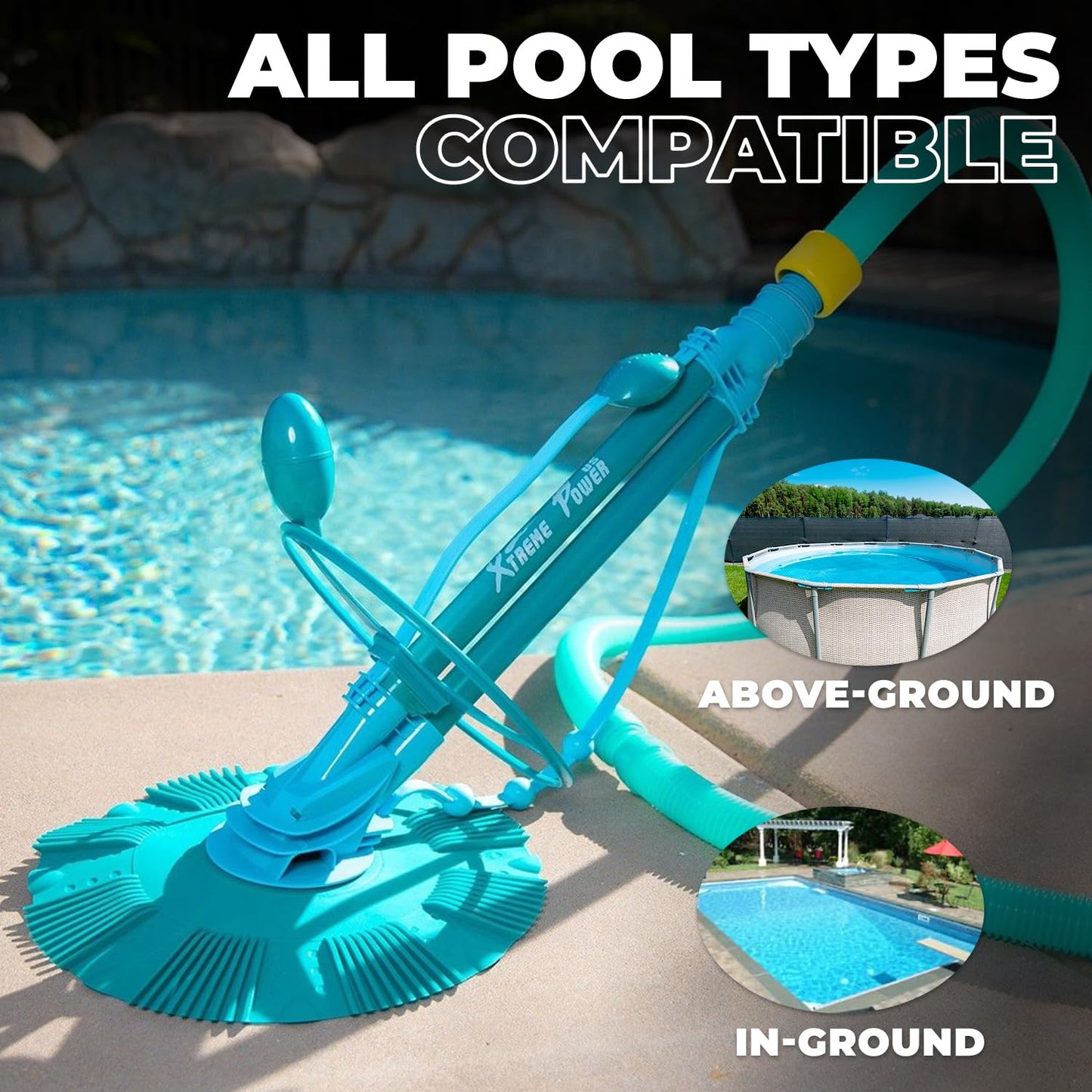 XtremepowerUS Premium Automatic Suction Vacuum-Generic Climb Wall Pool Cleaner Sweeper In-Ground Suction Side + Hose Set