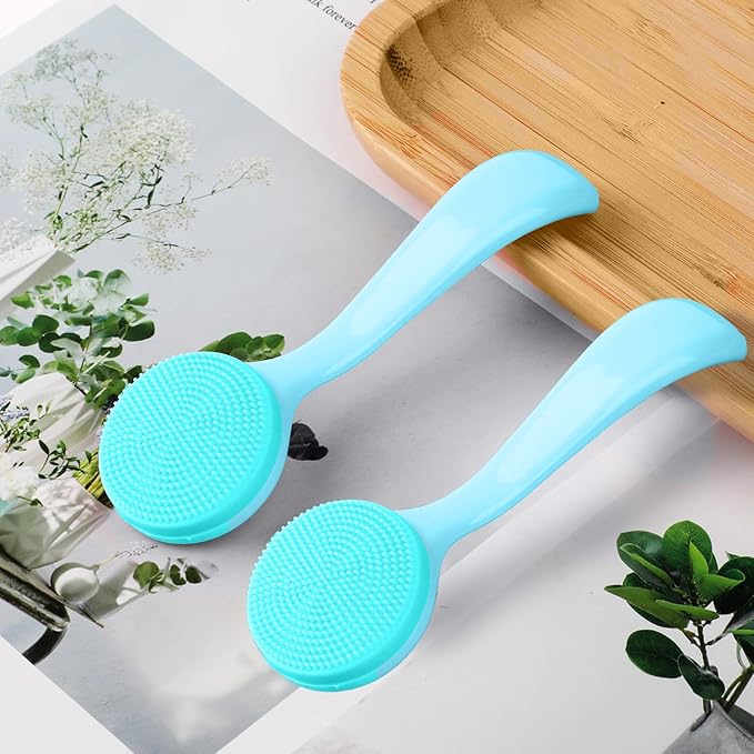 2Pack Silicone Face Brush Manual Face Scrub Brush Soft Facial Brushes Waterproof Exfoliating Face Brush Skin Friendly Face Cleaner Brush for Women and Men Blackheads Makeup Residues Removal(Blue)