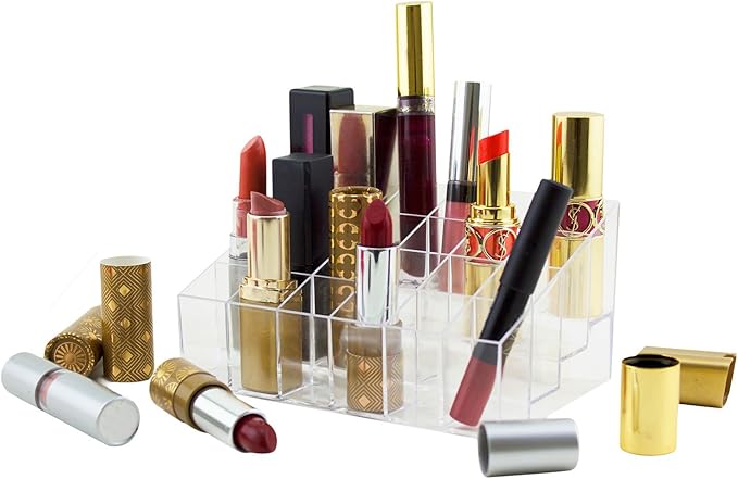 Super Z Outlet Transparent Cosmetic Makeup Organizer for Lipstick, Brushes, Bottles, and More - Clear Case Display Rack Holder