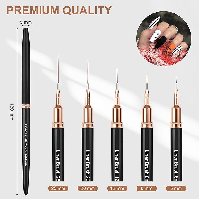 Artdone Nail Striping Tape Lines Kit With Nail Art Pens Dotting Tools And Liner Brushes For Gel Polish Small Detail Drawing Design Paint