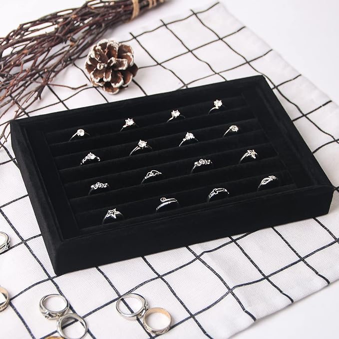 Ring Holder Display Tray Jewelry Organizer Stands for Selling Rings Earrings Show (Black)