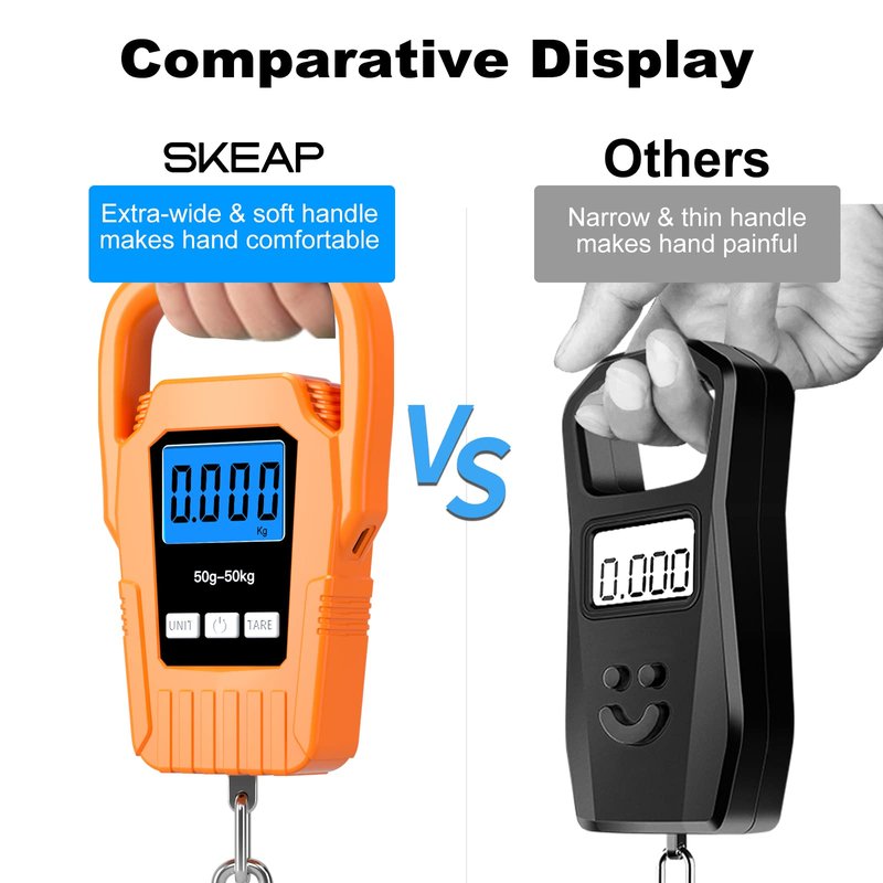 SKEAP Digital Fish Scale Hanging Scale Fishing Scale,110lb/50kg Luggage Scale,Upgrade Large Handle & Backlit LCD Display, Electronic Balance Digital Fishing Postal Scale,Orange,Fishing Gifts for Men