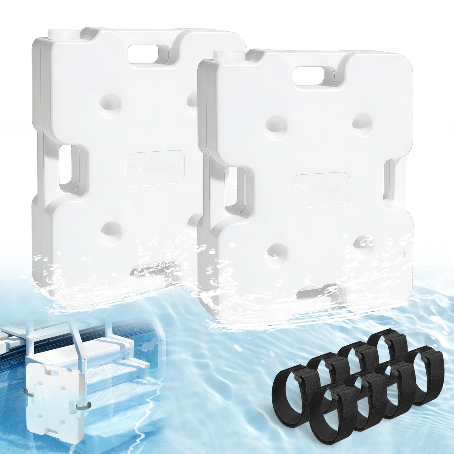 Desunqin 2 Pack 48lbs Heavy Duty Pool Ladder Weights, HDPE Waterproof Swimming Pool Ladder Weights for Steps, Pool Step Weights for Above & Underground Ground Pools (12.8" x 16.7")