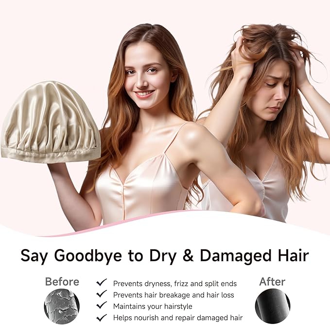 Kaome 100% Mulberry Silk Bonnet for Sleeping Women, 22 Momme Double Layer Silk Hair Wrap, Non-Slip Sleep Cap with Adjustable