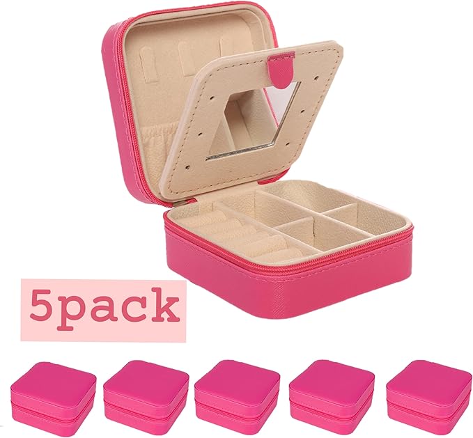 KElofoN Jewelry Case and Box - Small Travel Jewelry Organizer for Girls & Women with Mirror (Rosy-5)