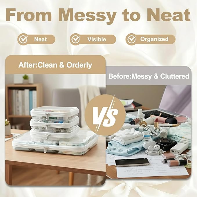 Clear Hard Shell Zipper Pouches, Clear Zipper Bags, Hard Case Pouches for Purse & Diaper Bag Organizer,and Travel Essentials (XL+3M-)