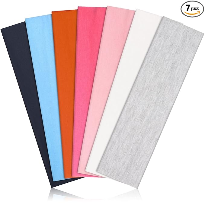 DiyJibb Headbands for Women, Stretchy Non Slip Soft Cotton Cloth Hair Bands for Sports, Workout, Yoga and Running, 7pcs