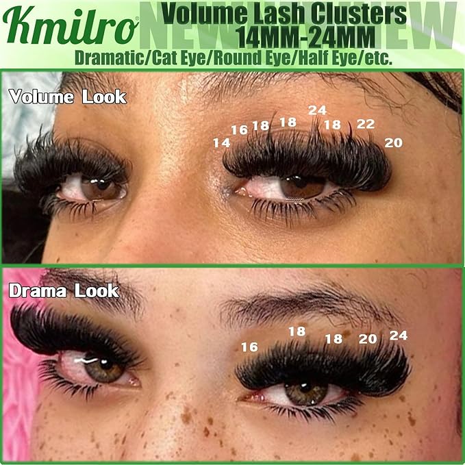 Lash Clusters 14-24mm Thick Long Cluster Eyelash Extensions 180D D C Volume Eyelash Clusters 240pcs Individual Lashes Soft Wispy False Eyelashes DIY Lash Extension for Beginners