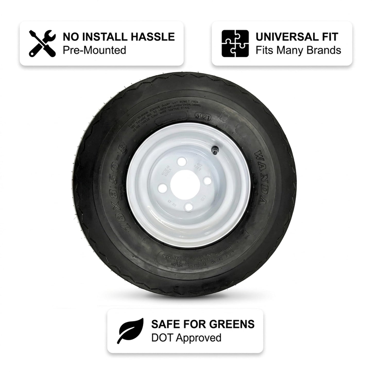4-Pack 8 Inch 18X8.50-8 18/8.5-8 White Golf Cart 4 Lug Wheels Tires Fit Club Car, E-Z-GO, Yamaha - 2 YEAR WARRANTY