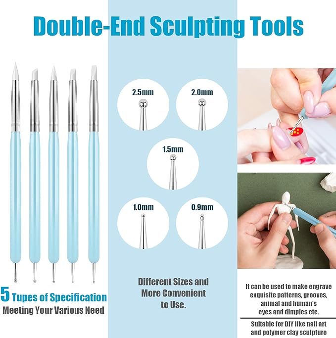 10Pcs Silicone Clay Sculpting Tool, Modeling Dotting Tool & Pottery Craft use for DIY Handicraft, Silicone Brush, Sculpture Pottery, Nail Art