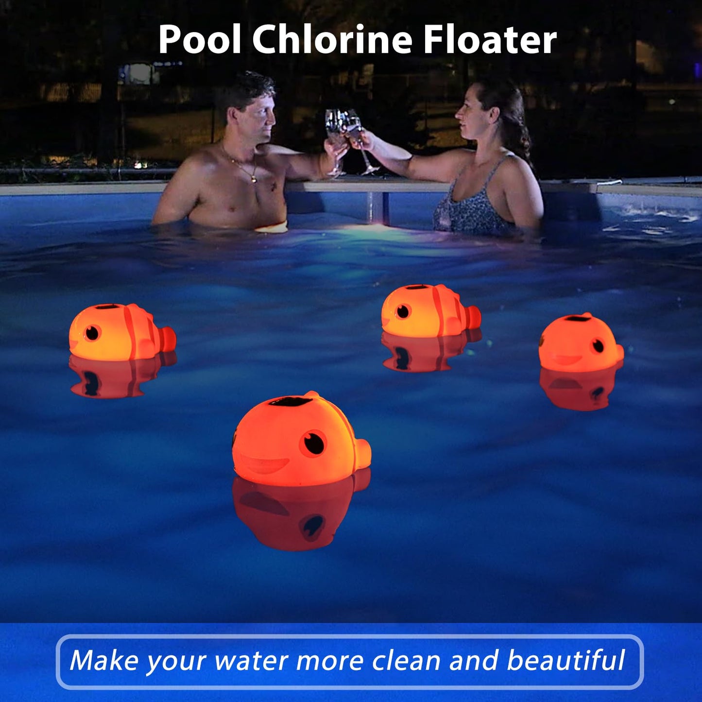 Covfirst Pool Chlorine Floater, Solar Floating Pool Chlorine Dispenser with Light, Adjustable Release, Large Size Spa Chemical Dispenser for 3 inch Tabs, Easy Opening Chlorines Floater for Hot Tub