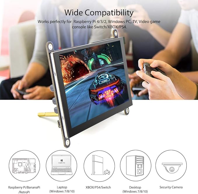 ELECROW 5 Inch Touch Screen Monitor LCD Display, 800×480 Mini Touchscreen HDMI-Compatible & USB Powered with Speakers for Raspberry Pi 5/4/4B/3/3B, BB Black, Banana Pi, Windows 10/8/7, Game Console