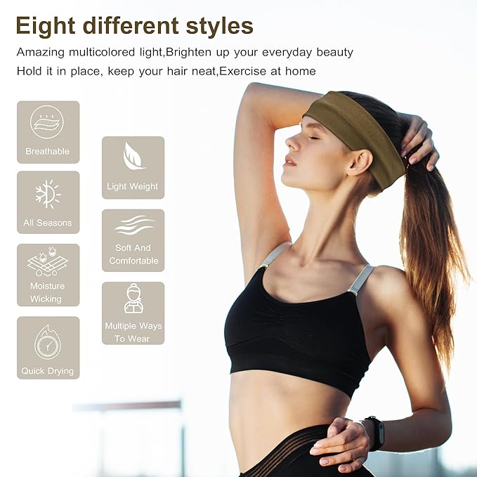 Ztomine Headbands for Women, 8pcs Stretchy Non Slip Soft Cotton Cloth Hair Bands for Sports, Workout, Yoga and Running