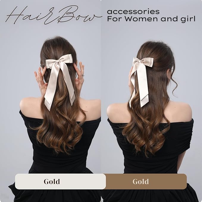 LuSeren 2 PCS Double Layer Hair Bows Gold Hair Ribbon Clips Ponytail Holder Accessories for Women Girls Toddlers Teens Kids