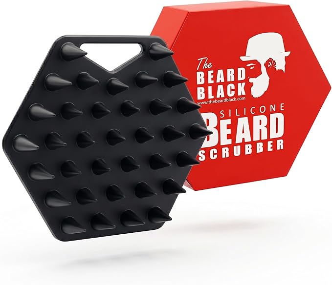 The BEARD BLACK Silicone Beard Scrubber - Deep Cleansing Beard Brush for Men - Manual Exfoliating Face Scrubber for Beardruff & Flake Removal - Soft Touch Grooming Tool for Shower & Travel