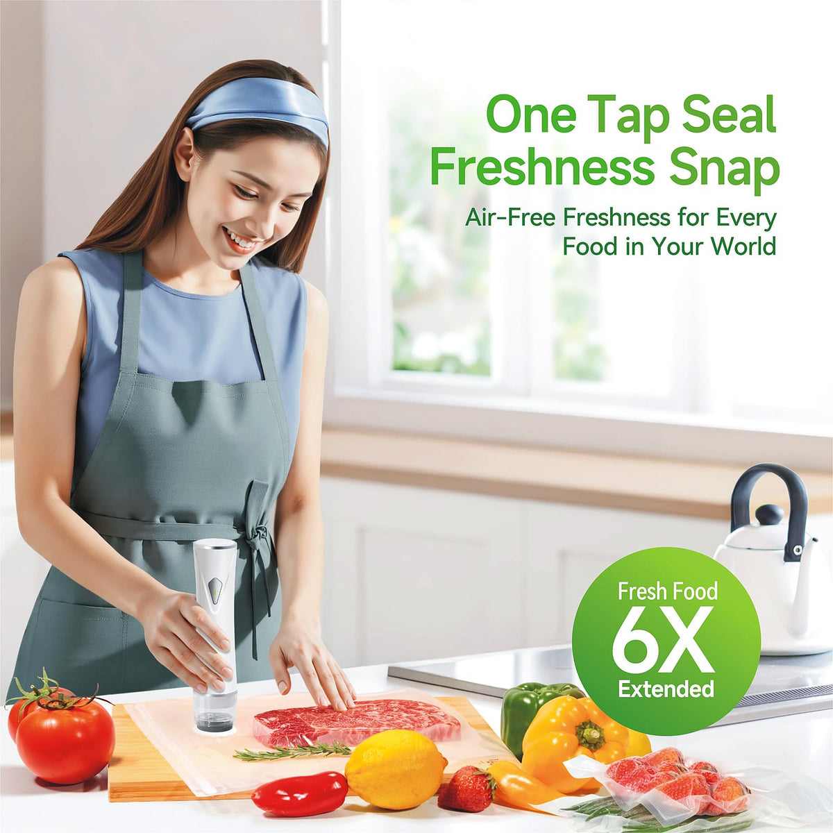 Fiyxlop Vacuum Sealer for Food, Premium Handheld Vacuum Sealer + 35 Reusable Vacuum Bags, Powerful Vacuum Food Sealer for Kitchen, Home, BBQ, Travel, Gifts, Seal Food 6X Fresh Longer