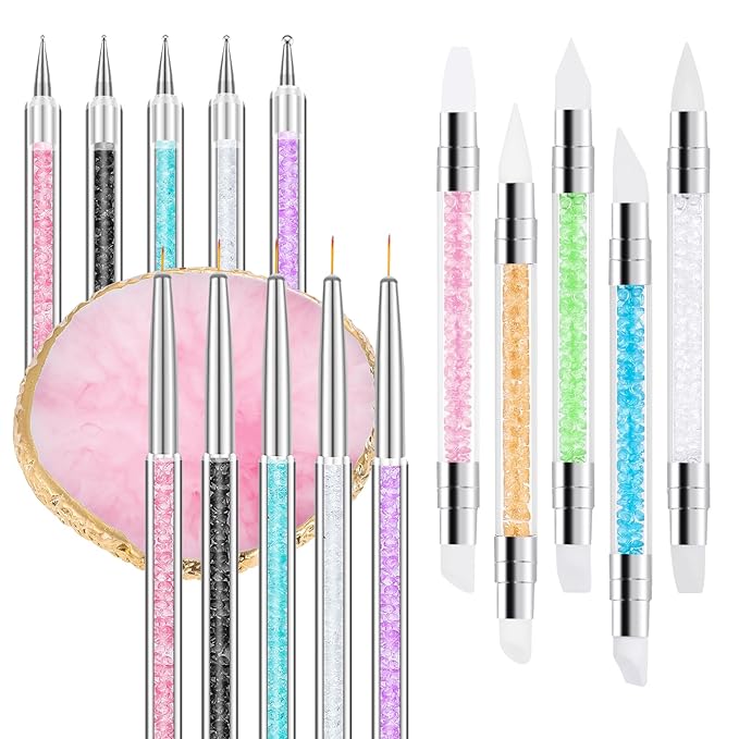 BESARME 11 Pcs Nail Art Tools, Nail Art Palette with 5 Nails Arts Sculpture Pen and 2-way Dotting Pen&Nail Brushes Nails Arts Kit for DIY Home Salon