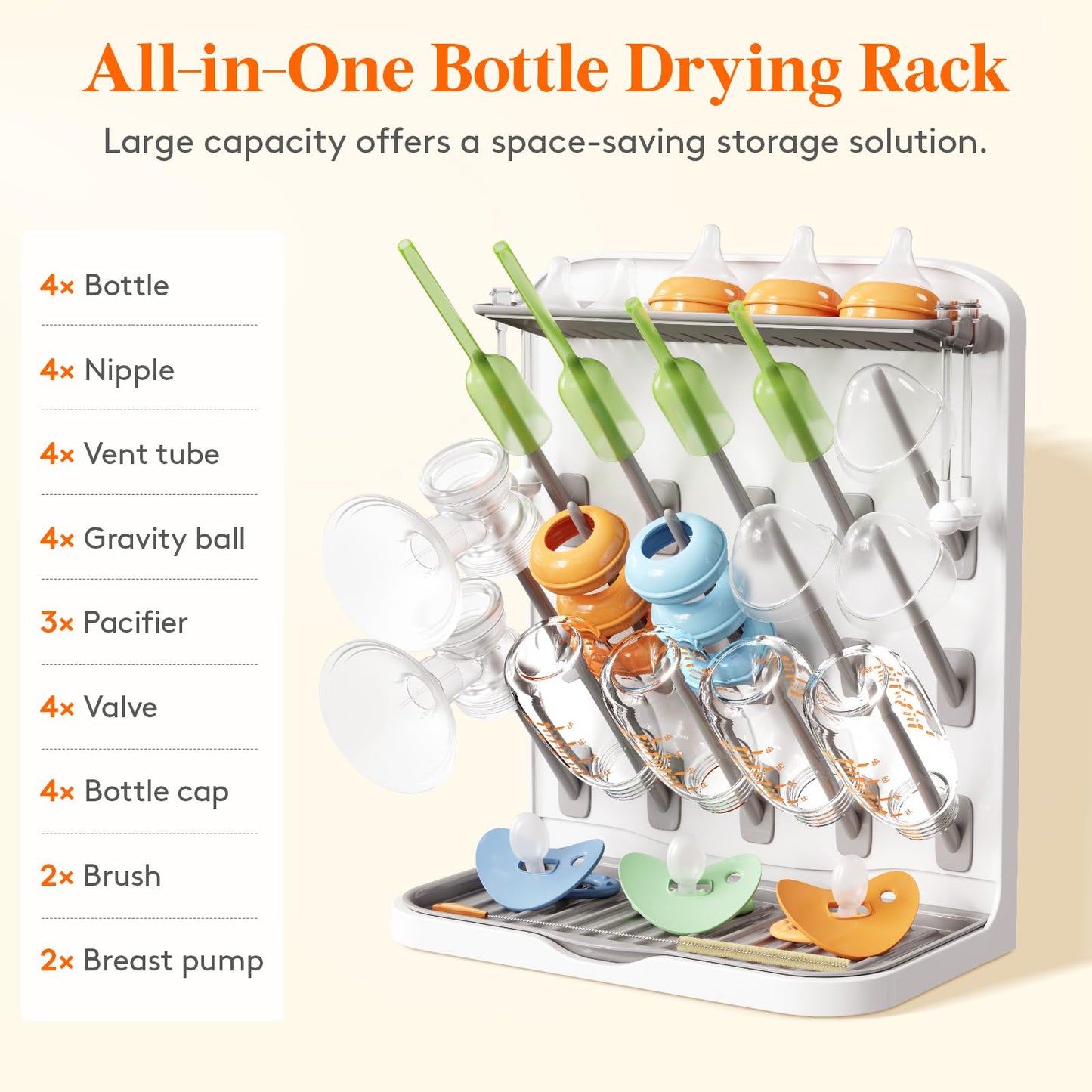 Lifewit Large Baby Bottle Drying Rack with 15 Hooks, Newborn Essentials Must Haves, Countertop Holder Organizer for Baby Stuff, Rack Dryer for Pacifiers, Weighted Straws, Pump Parts