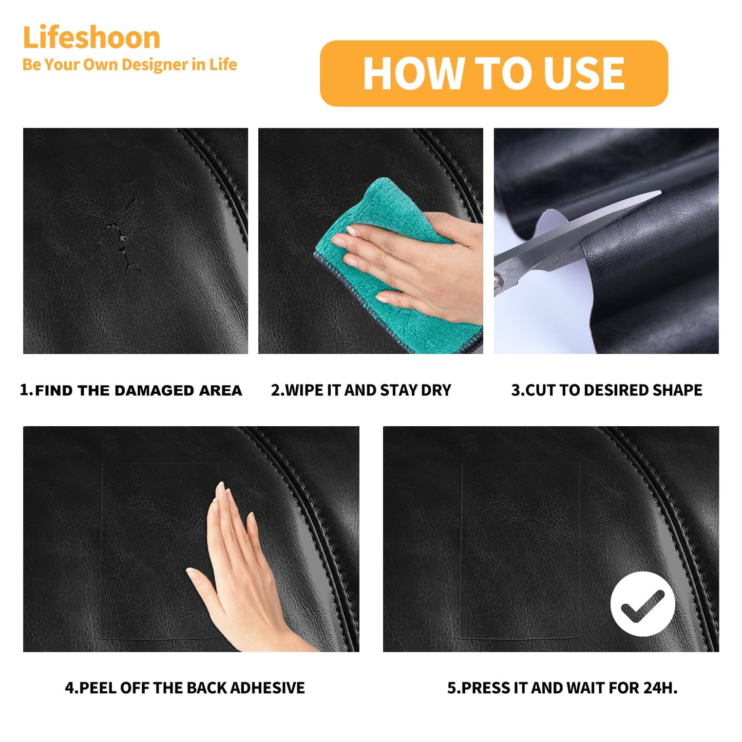 Lifeshoon Leather Repair Patch, 17X79 Inch Glossy Self Adhesive Leather Repair, Large Vinyl Patch Tape for Couches, Furniture, Car Seats, Cabinets, Wall, Handbags （17X79 Inch, Dark Brown）