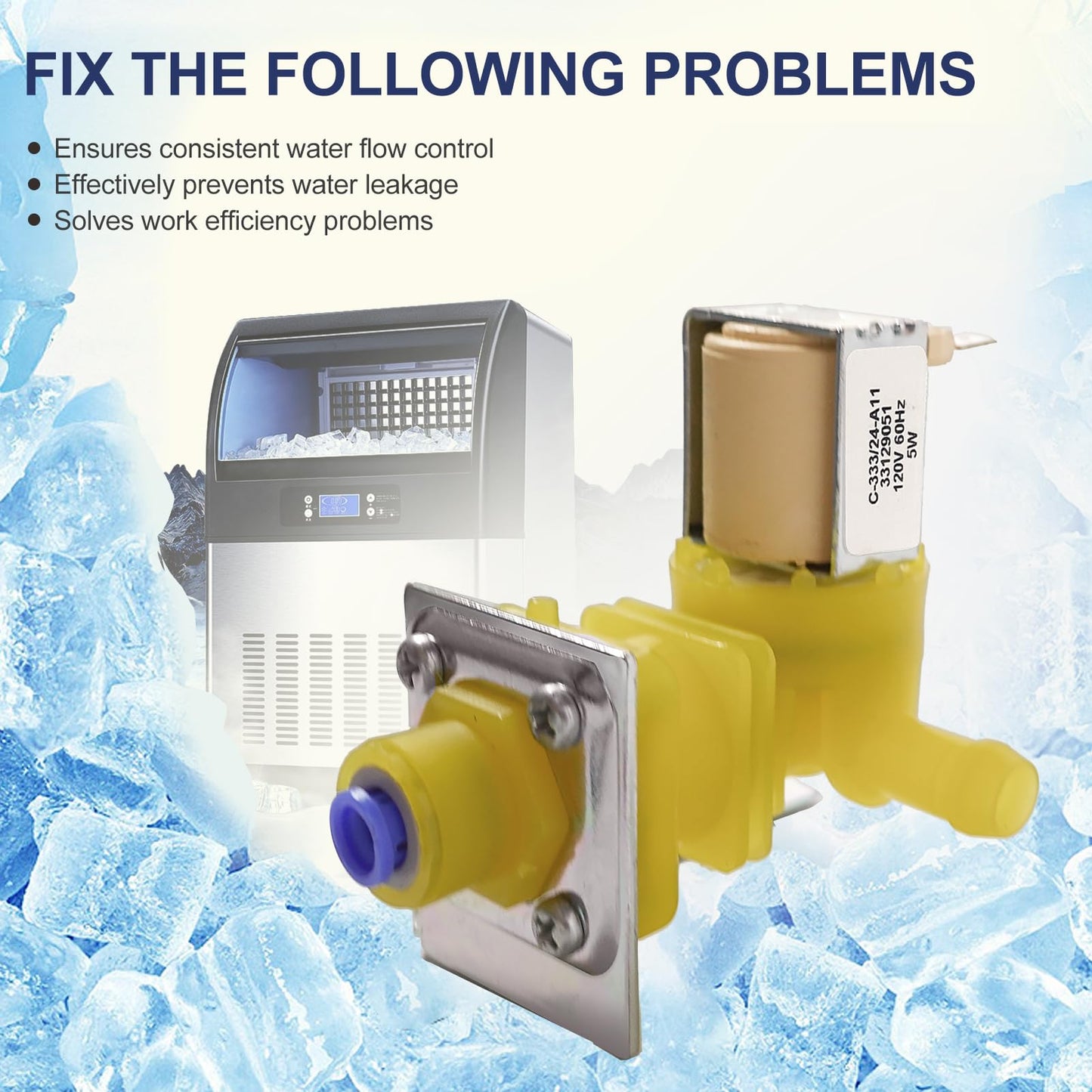 D.I.Accessa 000009120 000009123 Ice Machine Water Inlet Valve Assembly（OEM）for Manitowoc Ice Machine Parts 000008483 33129026 IH9123