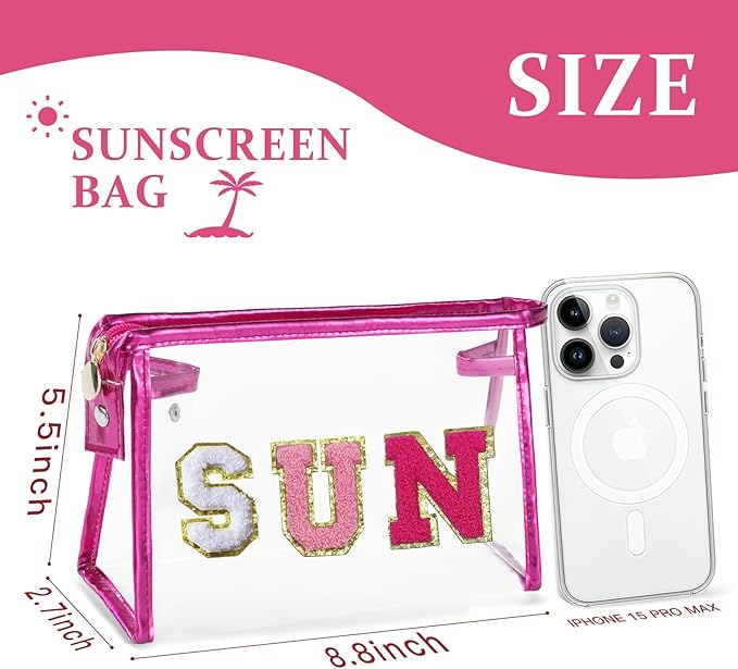COSHAYSOO Sunscreen Bag Clear Makeup Toiletry Pouch Beach Vacation Essentials for Women Teen Girls Easter Basket Stuffers Gifts Summer Pool Travel Must Have Accessories Waterproof Stuff