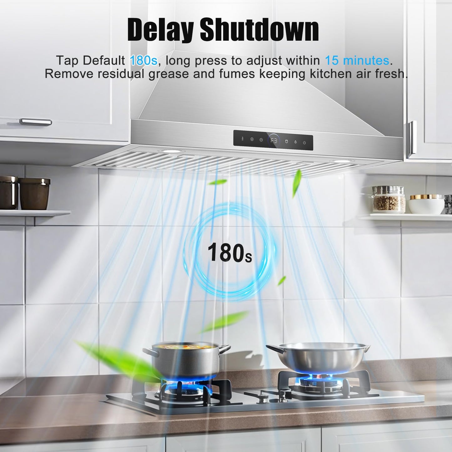 30 inch Range Hood Wall Mount, 1200 CFM with 4-Speed Gesture Sensing & Touch Control, Stainless Steel Ducted Kitchen Stove Vent Hoods with 2 LED Lights, Time Setting, Dishwasher-Safe Baffle Filters