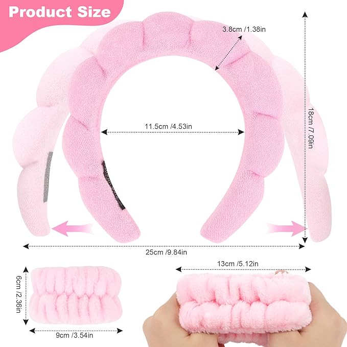6Pcs Spa Set, Terry Cloth Headbands & Wrist Washbands for Face Washing