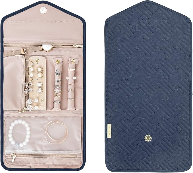 BAGSMART Travel Jewelry Organizer Roll Foldable Jewelry Case for Journey-Rings, Necklaces, Bracelets, Earrings, Smokey Blue