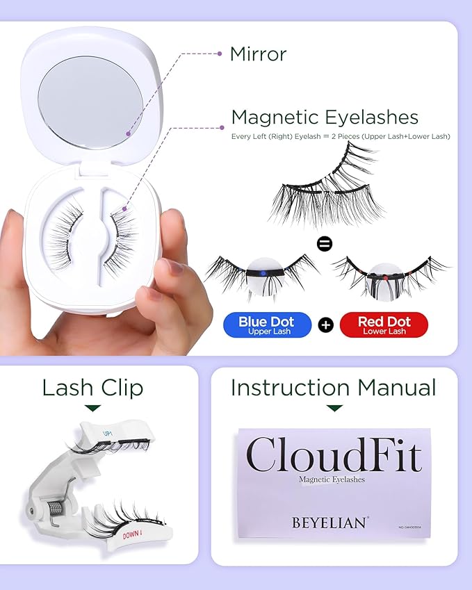 BEYELIAN Magnetic Eyelashes with Applicator Kit, Upgrade Soft Magnetic Lashes Reusable False Eyelashes Natural Look, No Glue Needed Eyelashes for Eye (Lightweight & Comfortable)