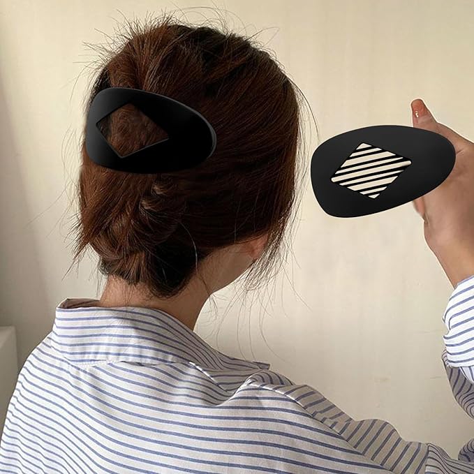 Large Flat Round Hair Clips Oval Claw Clips for Thick Medium Thin Hair 6Pcs Non Slip Strong Hold Barrettes Duckbill Accessories for Women Girls Matte Black Color