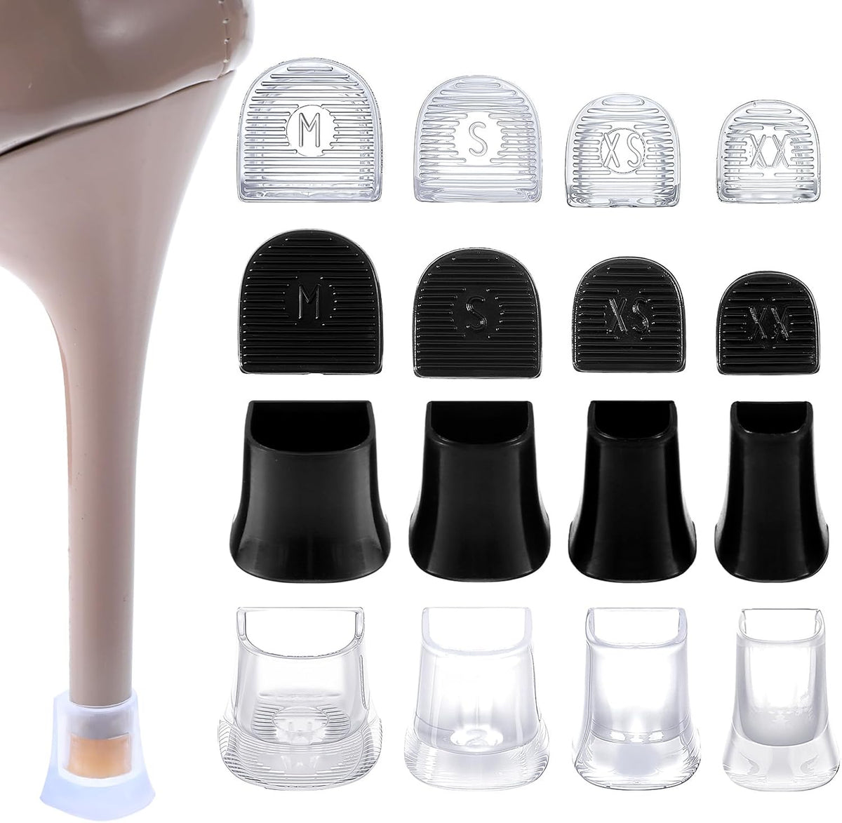 cobee 8 Pairs Heel Caps for High Heels, 4 Sizes Heel Stoppers Heel Protectors Anti-Slip Noise Reducing, Heel Replacement Tips Black and Transparent for Women Wedding, Grass, Wetlands Outdoor Events