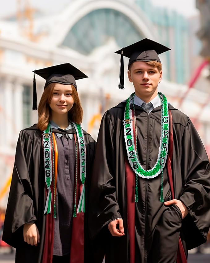 ALKB 2026 Graduation Lei Set - Two-Tone Braided Ribbon with Honor Cord, Unisex Graduation Gift for Graduates, Polyester
