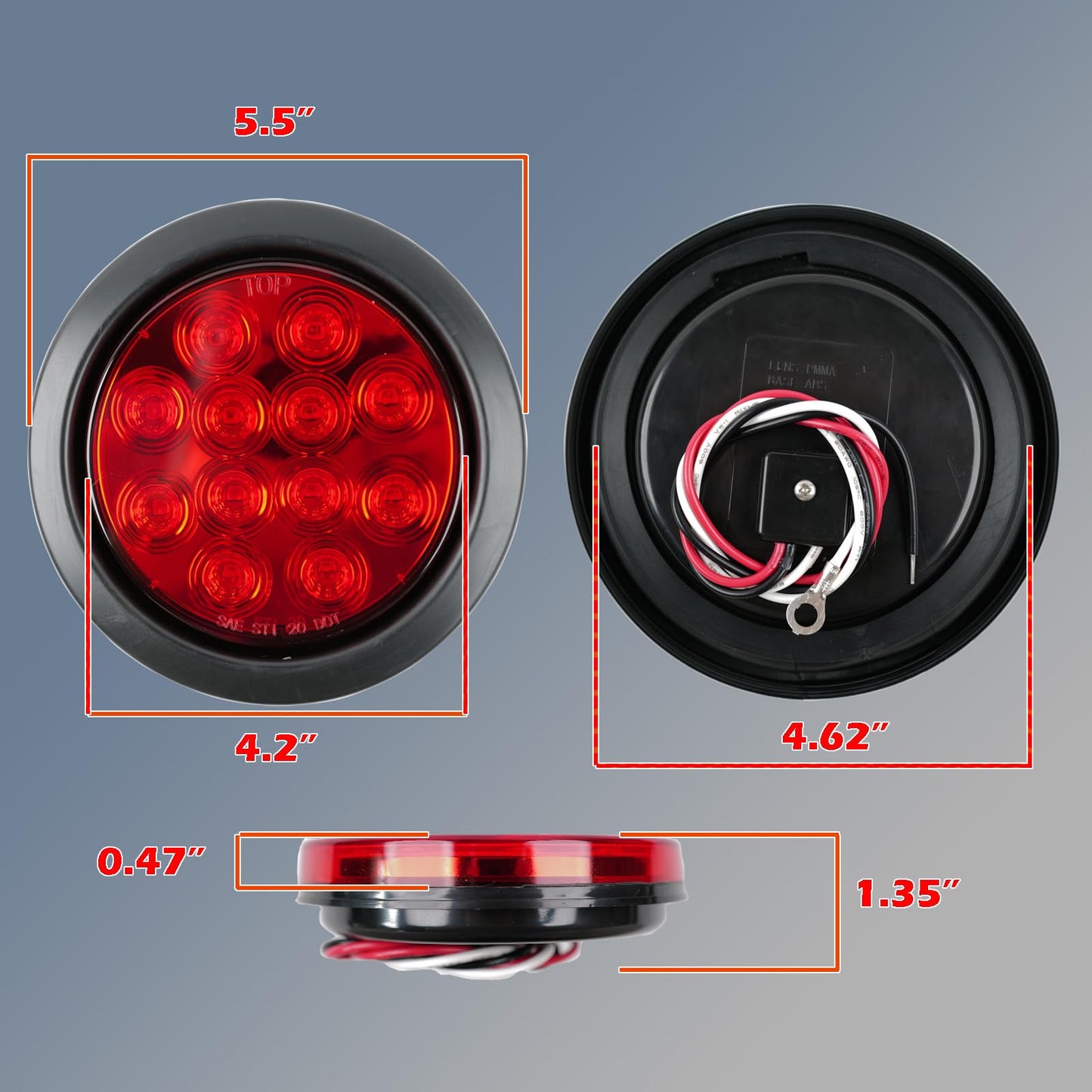 fouwick LED Trailer Lights Kit, 12V Submersible Tail Marker Lights with Wiring Lamp Harness for Boat Car Truck RV Utility Snowmobile Turn Signal License Plate Stop Reverse, 4 Inch Round Amber
