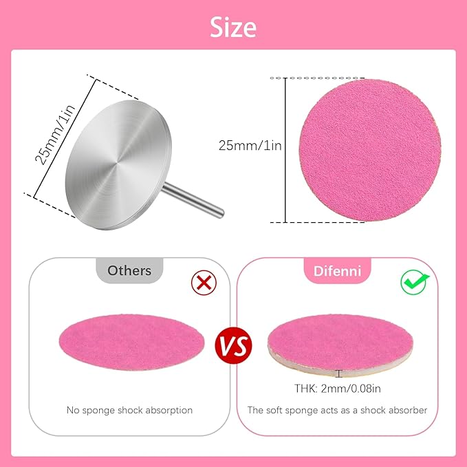 100pcs Sanding Paper Discs with Metal Nail Drill Bit,25mm Foot File Sandpaper Discs #180 Grits for Manicure Pedicure (Pink)