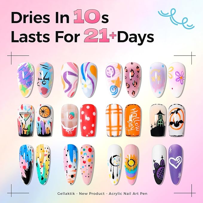 12 Colors Nail Art Pens Set, 3D Nail Polish Pens Quick-Drying Acrylic Paint Markers, Dotting Liner Brush for DIY Nail Design, Home & Salon Manicure Tools