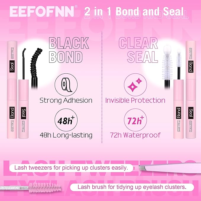 Lash Clusters Kit Wispy Cluster Eyelash Extensions Kit Natural Eyelash Clusters with Lash Bond and Seal Waterproof Tweezers 11-16mm C-Curly Individual Lashes 120pcs DIY Lash Extension Kit by Eefofnn