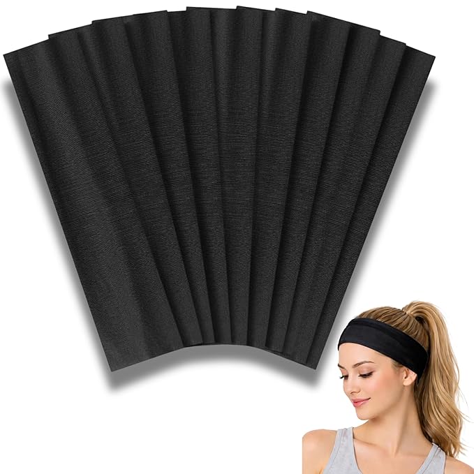 Styla Hair Headbands for Women Stretch Fashion Head Bands 10 Pack Non-Slip Head Wraps Great for Spa, Sports, Yoga, Pilates, Running, Gym Headband, Workouts (Black)