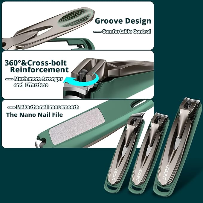 Nail Clippers Set-3 Pack,Fingernail Clippers& Toenail Clipper for Men&Women,Nail Clippers with Catcher,Nail Cutter for Thick Toe Nails,Stainless Steel Ultra Sharp Sturdy Mess-Free Nail Clipper Kit
