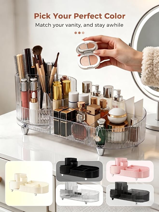 Booklov Rotating Makeup Organizer for Vanity, Large Capacity Cosmetic Display Case, Clear Acrylic Countertop Beauty Storage Holder for Skincare, Brush Eyeshadow Lipstick, Counter Desk, Crystal Clear