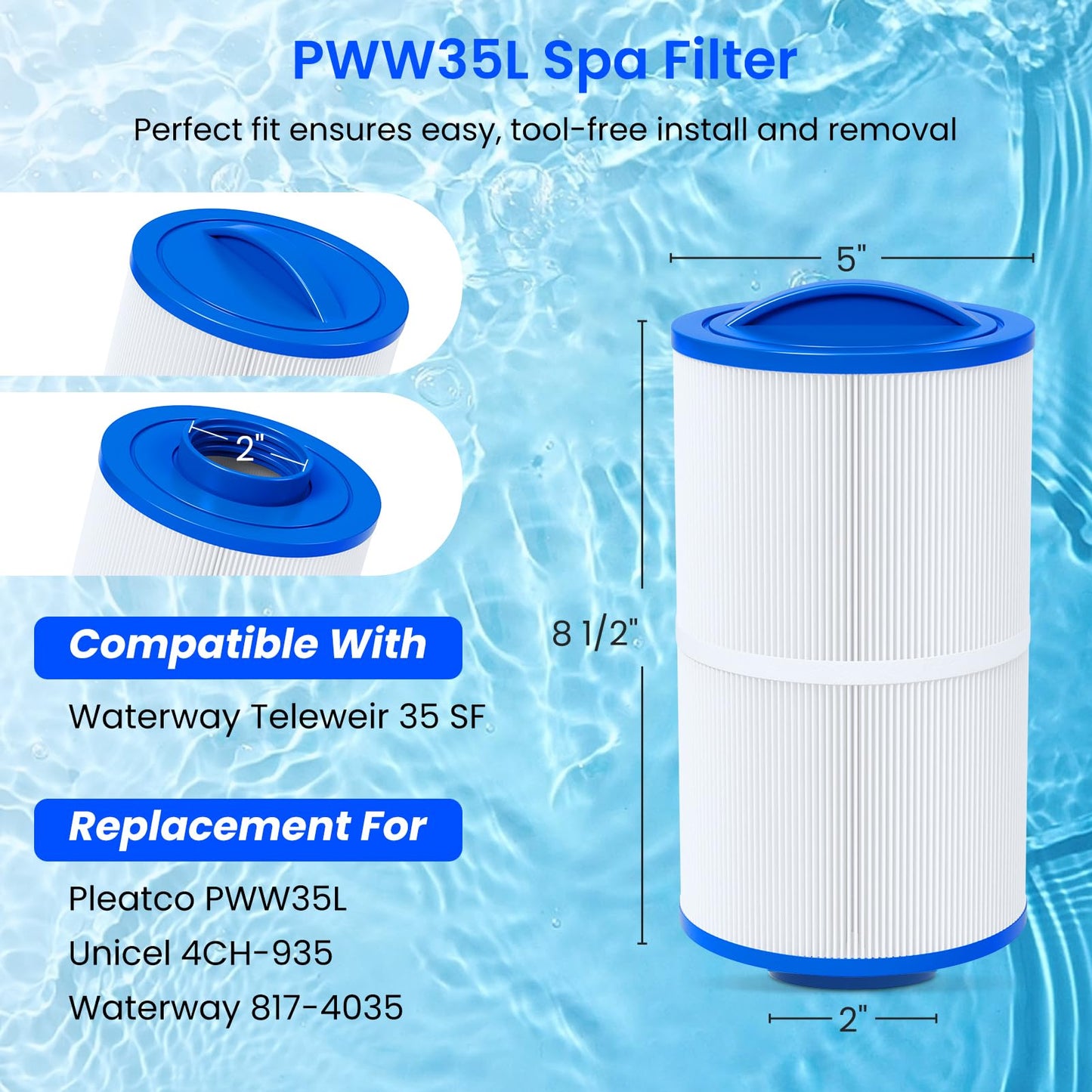 Future Way PWW35L Hot Tub Filter Replacement for X268548-PMA-R3, Unicel 4CH-935，817-4035, Filbur FC-0710，Waterway Teleweir 35 SF, Replace Pleatco PWW35L Spa Filter, SD-01235, PDC580-AFS, 35 Sq. Ft