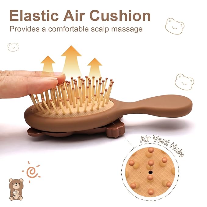 Mini Toddler Hair Brush Detangler Brush Kids Detangling Hairbrush Soft Massage Comb Small Travel Hair Brush for Thick Curly Thin Long ShortÃ¯Â¼ÂBrownÃ¯Â¼Â
