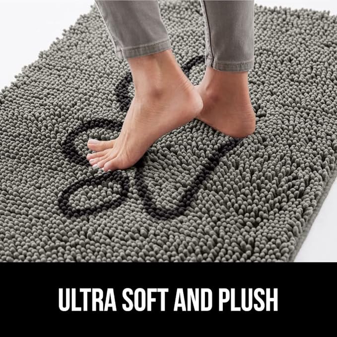 GORILLA GRIP SoakSTOPPER Dog Door Mat, 30x20 Machine Washable Rug Absorbent Doormat Captures Moisture Mud Dirt, Quick Dry Soft Chenille Entryway Rugs Indoor Entrance Mats for Dog Paws, Paw Grey