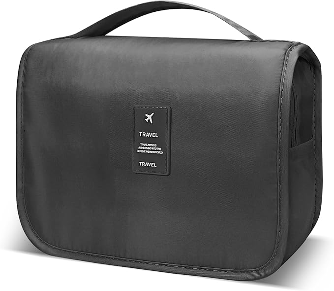 Large Capacity Travel Toiletry Bag with Hanging Hook for Men and Women Waterproof Travel Bathroom Storage Bag for Brushes Set,Mens Bathroom Bag Accessories-Black