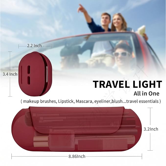 2 IN 1 Silicone Makeup Brush Holder with Beauty Make Up Sponge Holder Case：Soft Portable Cosmetic Face Brushes Holder with Upgrade Anti-Fall Out Magnetic Closure - Red