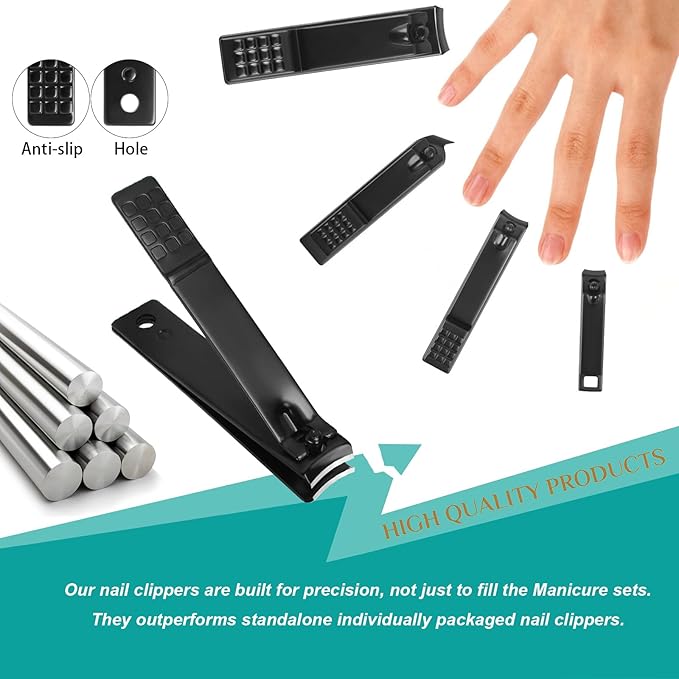 Nail Clippers Set, 26 Piece Manicure Set & Pedicure Kit, Stainless Steel Fingernail & Toenail Clipper Cutters, Professional Nail Care Tools with Luxurious Travel Case for Men and Women, Brown