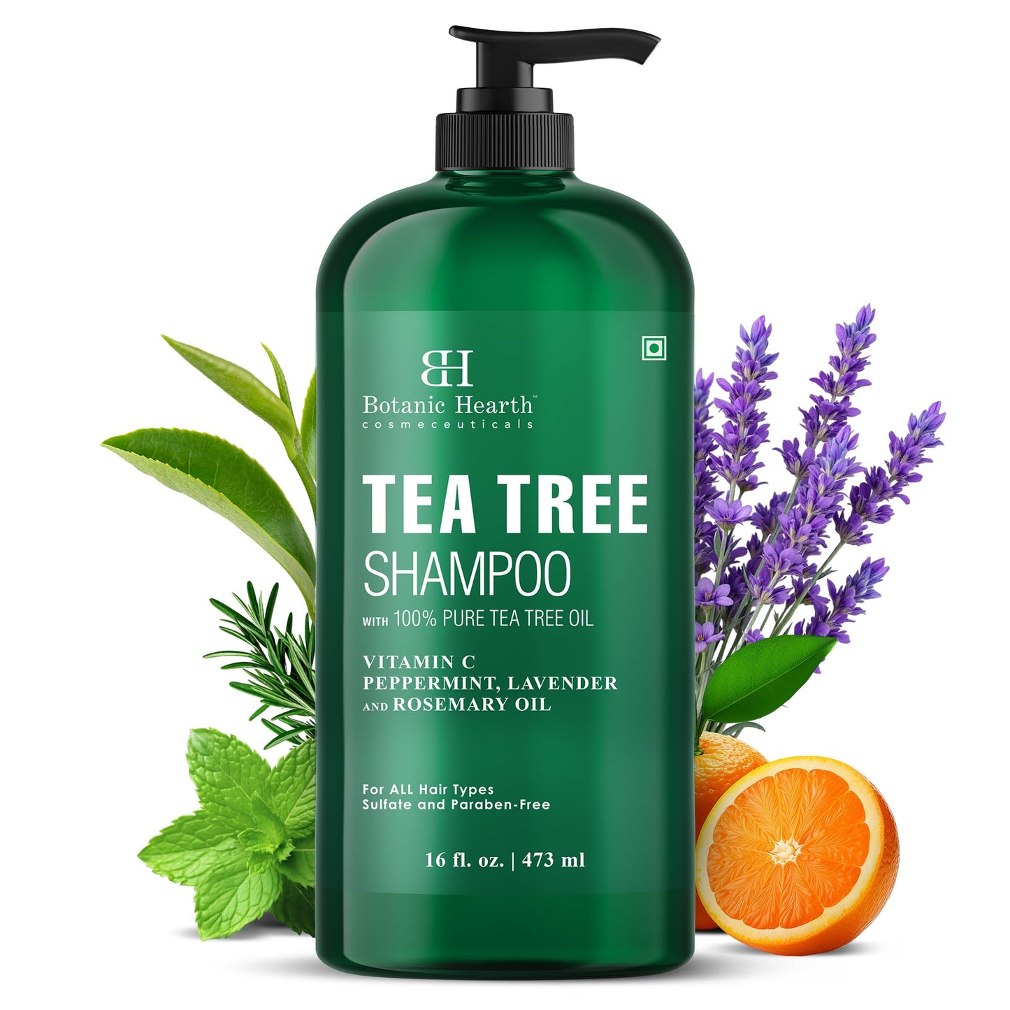 Botanic Hearth Tea Tree Shampoo, Vitamin C, Peppermint, Lavender and Rosemary Oil, Fights Dandruff and Dry Scalp, 16 fl oz